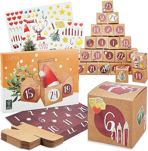 Adventskalender zum Befüllen : DIY Adventskalender zum Selbstbefüllen mit Kartons, Stickern - 2025 Adventskalender zum Basteln - DIY Adventskalender Selber Befüllen - Adventskalender Befüllen LIVAIA